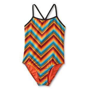 Cute Girls 1 Piece Chevron Print Swim Suit
